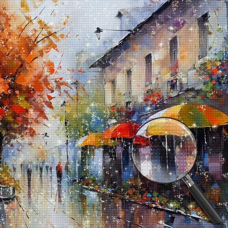 Pedestrians in the City in the Rain Diamond Painting
