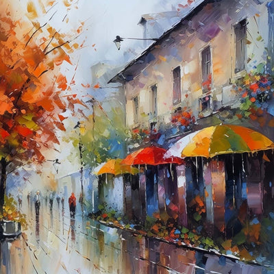 Pedestrians in the City in the Rain Diamond Painting