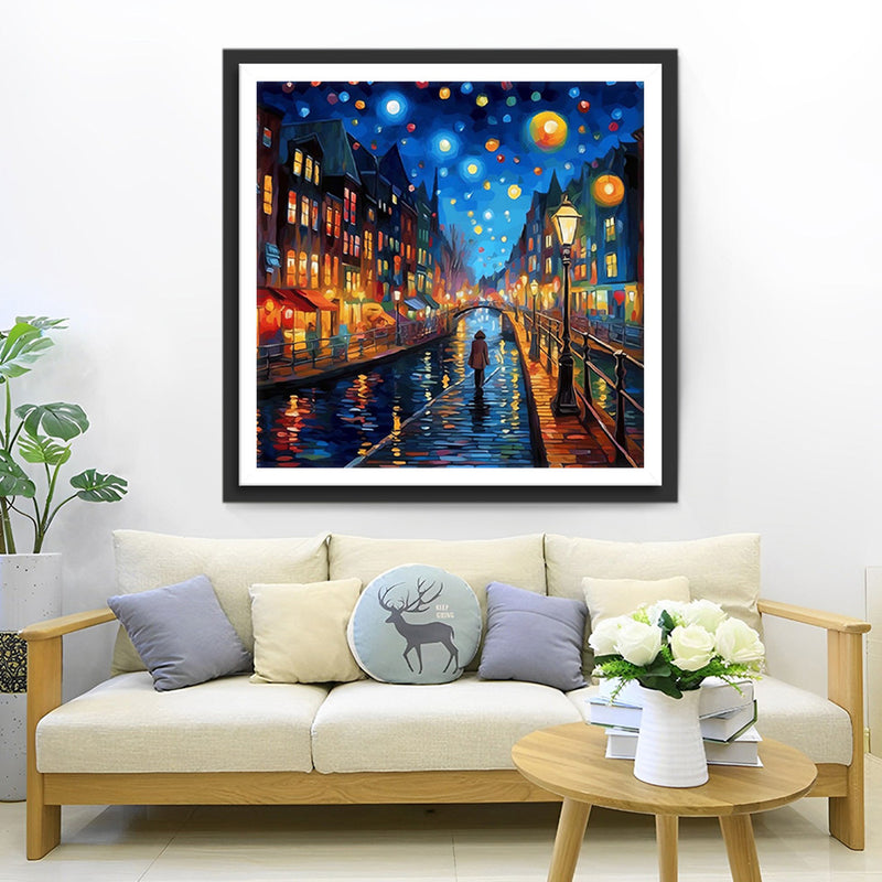 Pedestrians in the City under the Starry Sky Diamond Painting