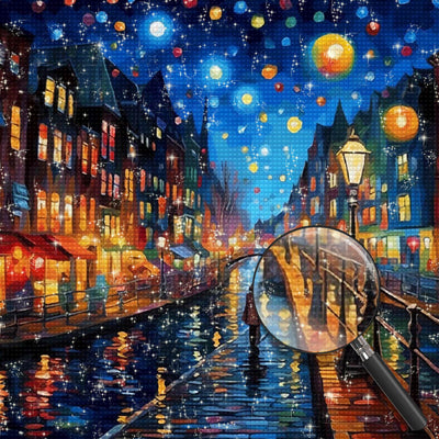 Pedestrians in the City under the Starry Sky Diamond Painting