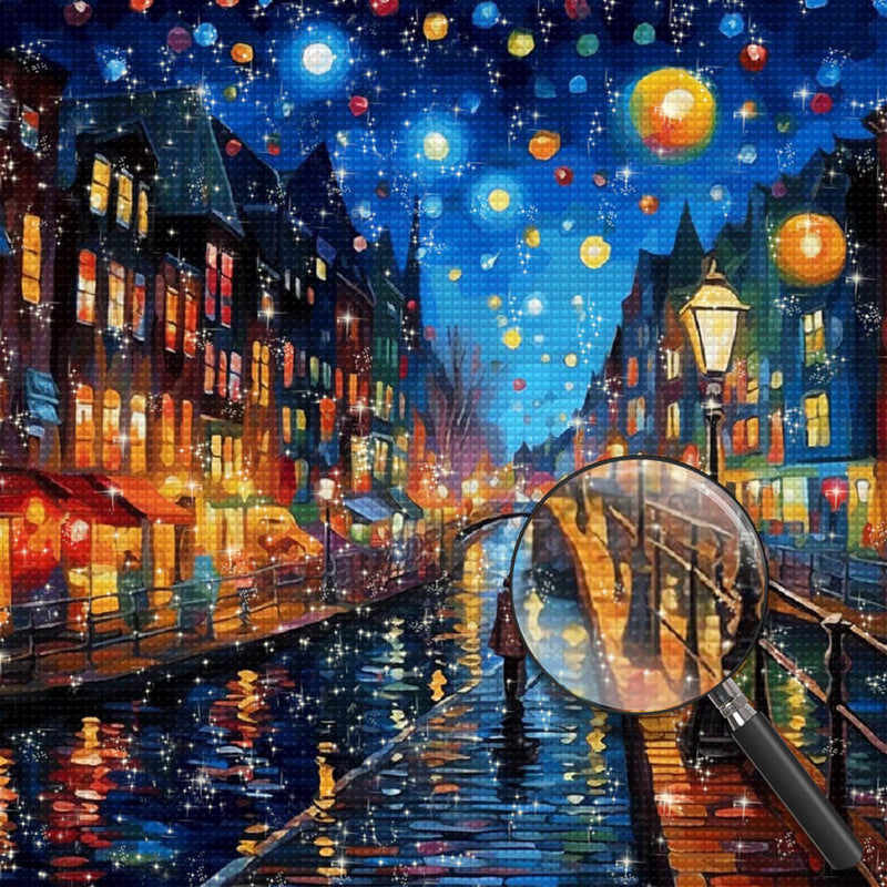 Pedestrians in the City under the Starry Sky Diamond Painting