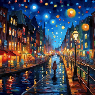 Pedestrians in the City under the Starry Sky Diamond Painting