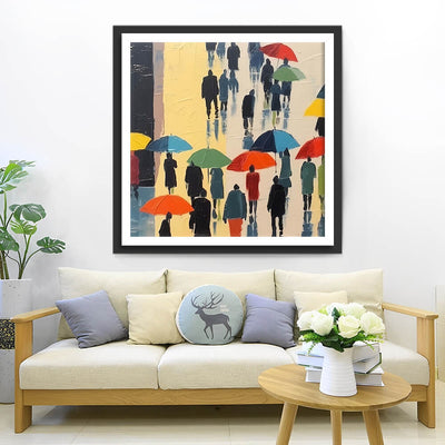 Pedestrians with Umbrellas Diamond Painting