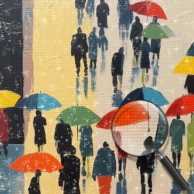 Pedestrians with Umbrellas Diamond Painting