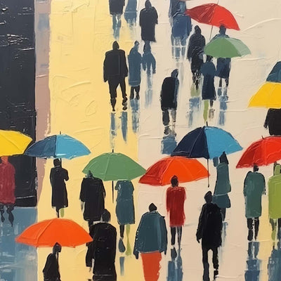 Pedestrians with Umbrellas Diamond Painting