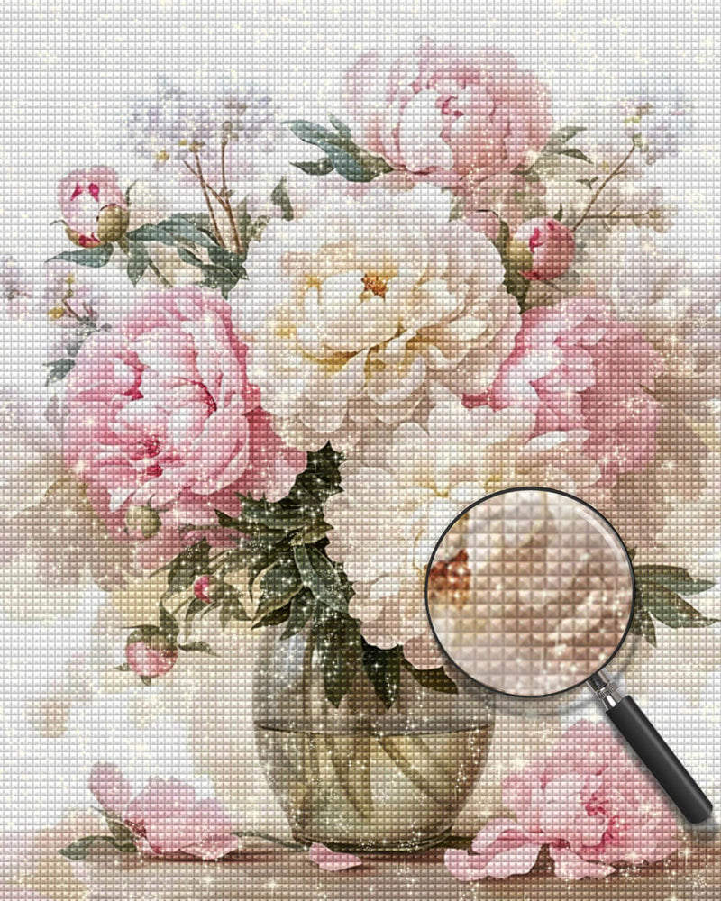 Peonies in a Glass Vase Diamond Painting