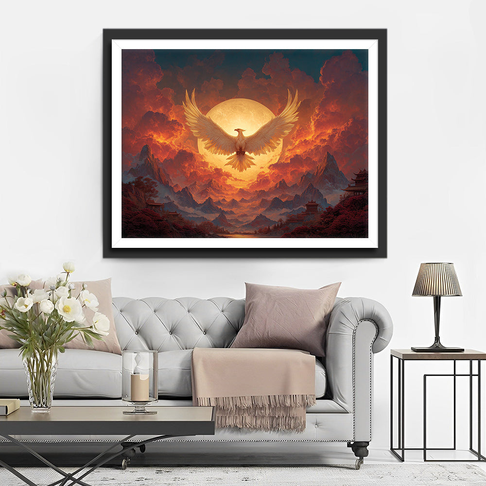 Phoenix before the Full Moon and Fiery Red Clouds Diamond Painting
