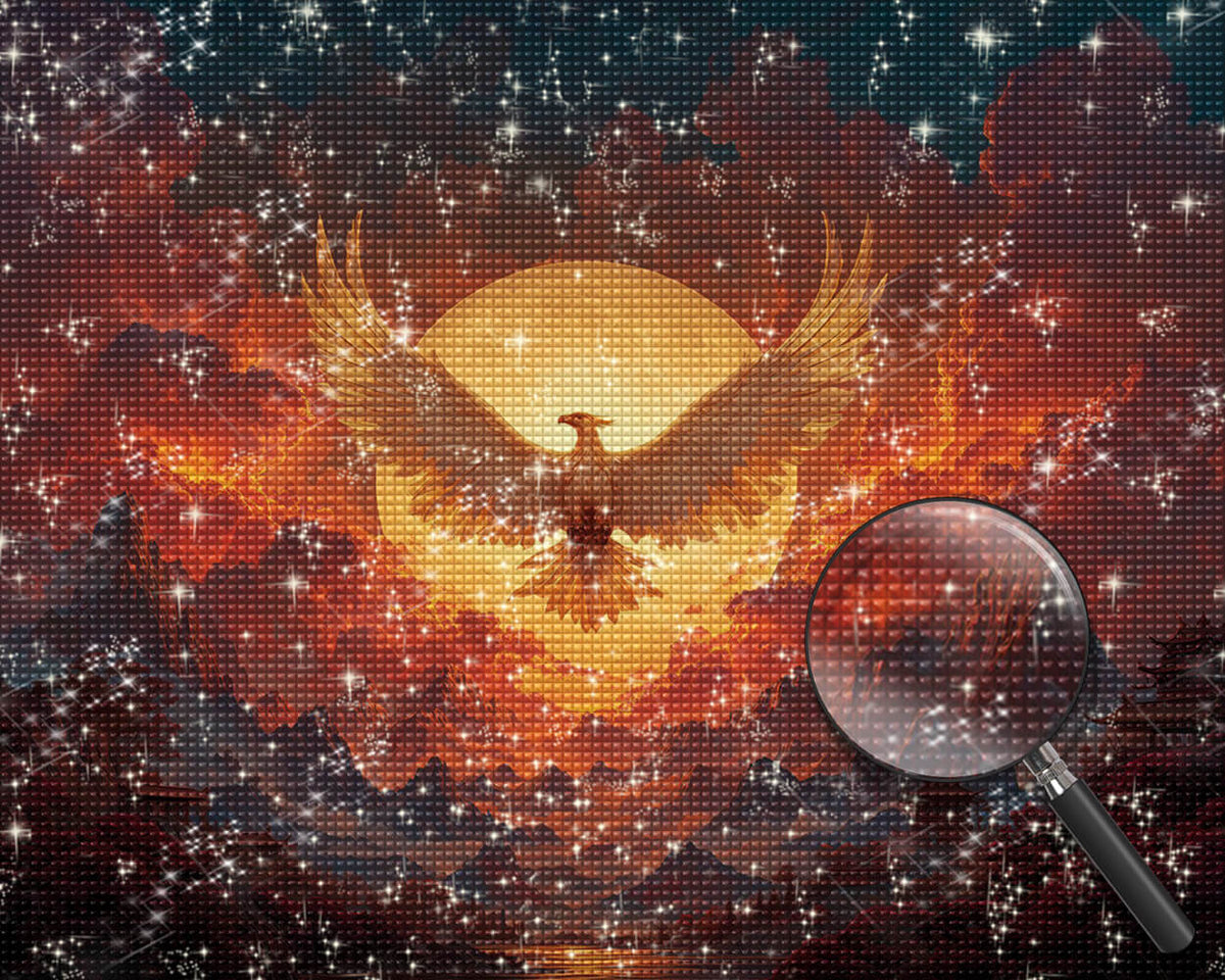 Phoenix before the Full Moon and Fiery Red Clouds Diamond Painting