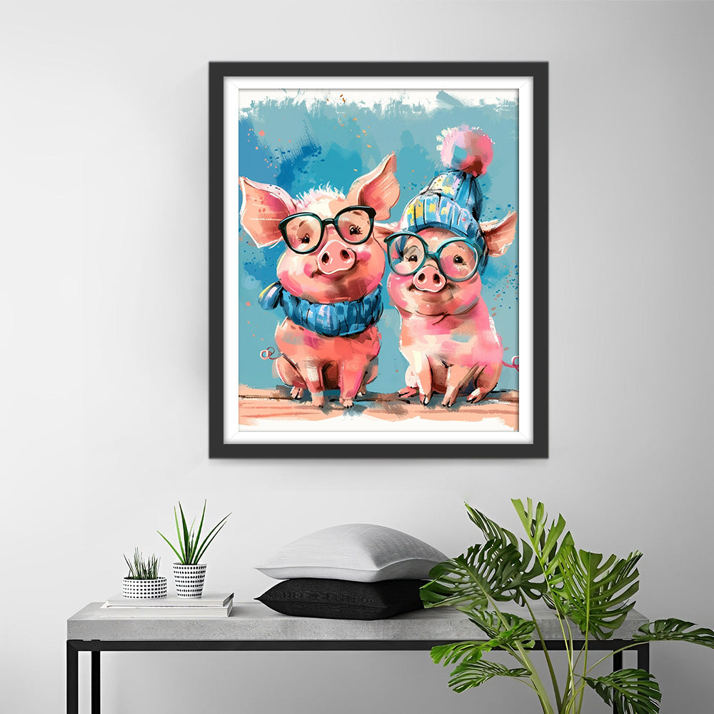 Pig Couple with Glasses Diamond Painting