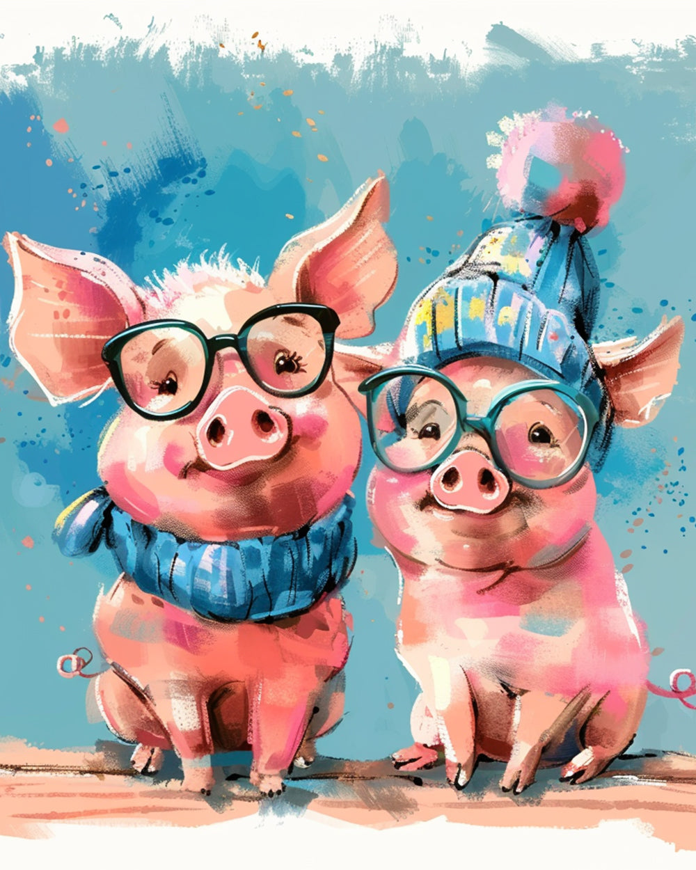 Pig Couple with Glasses Diamond Painting