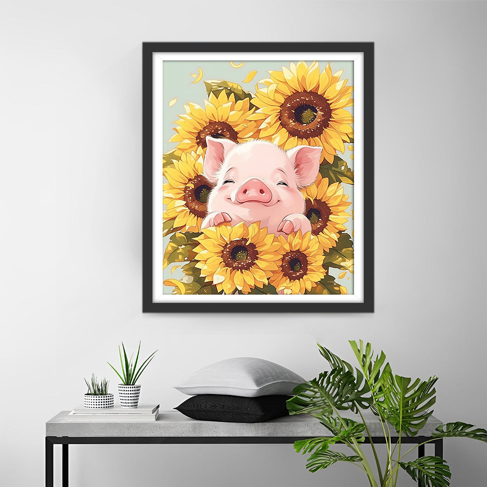 Pig in the Sunflower Bush Diamond Painting