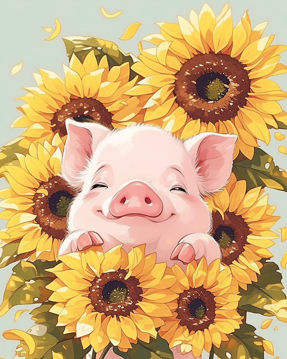 Pig in the Sunflower Bush Diamond Painting
