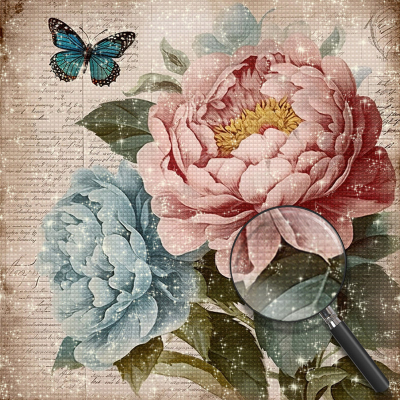 Pink and Blue Peonies Diamond Painting 