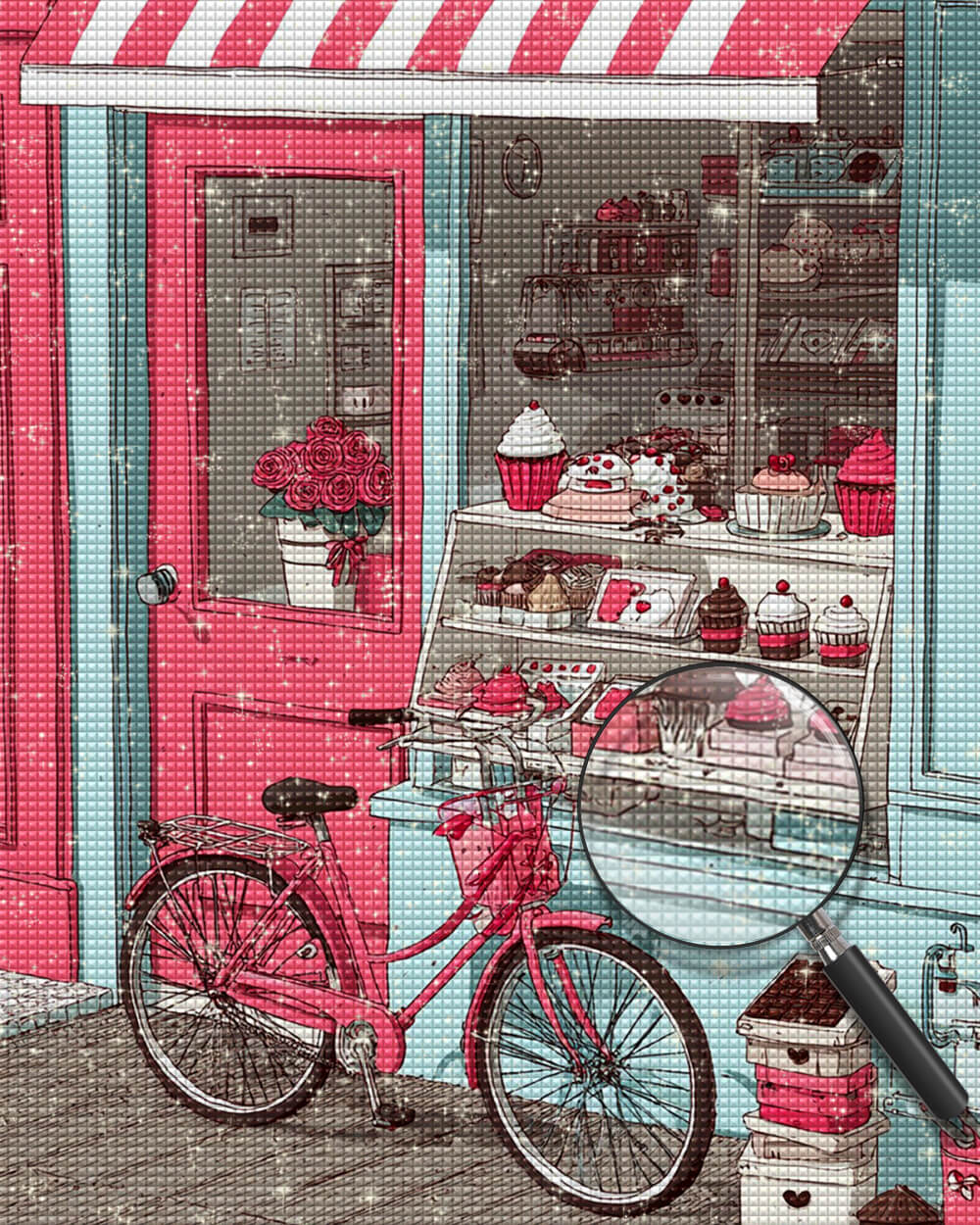 Pink Cake Shop and Bicycle Diamond Painting
