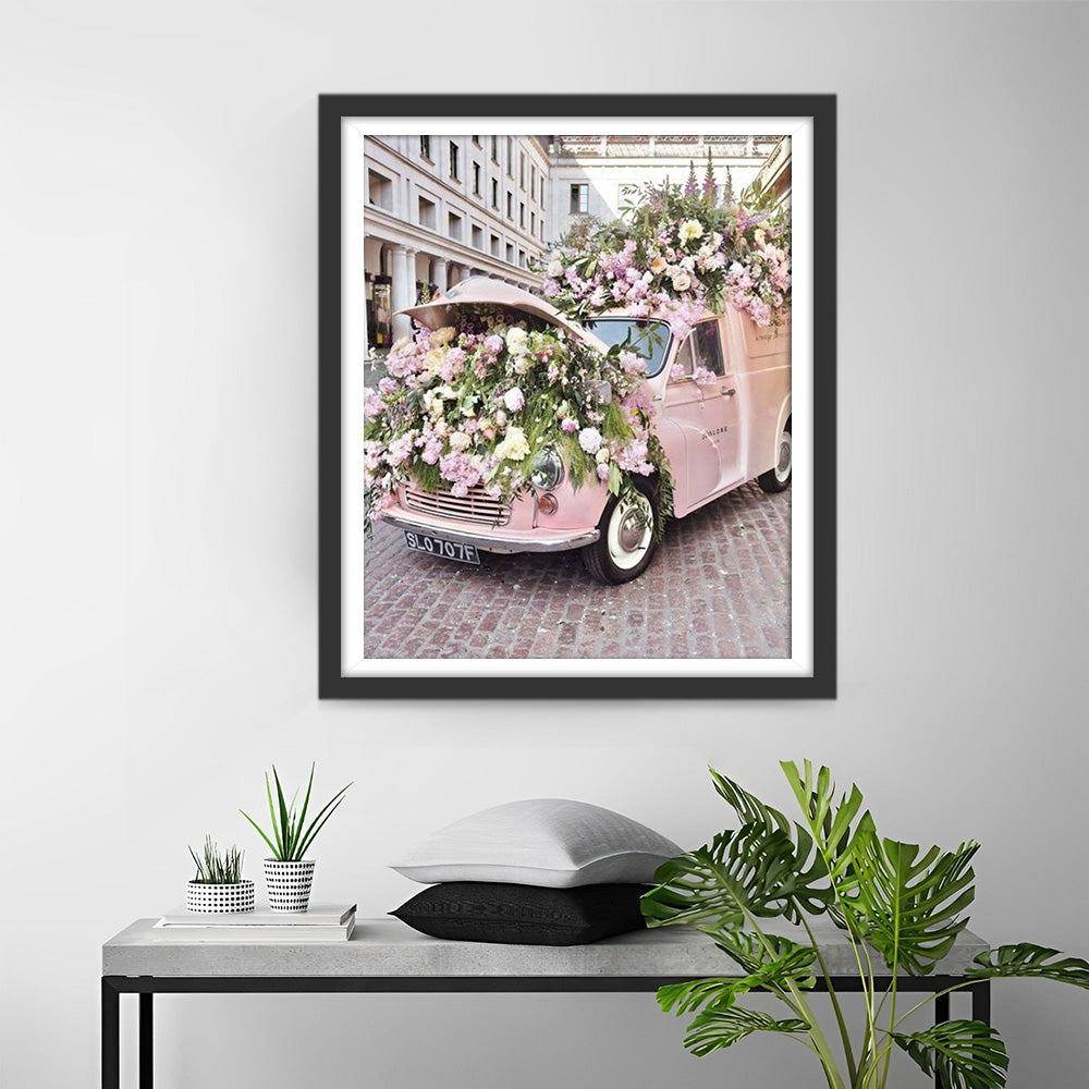 Pink Car Filled with Flowers Diamond Painting
