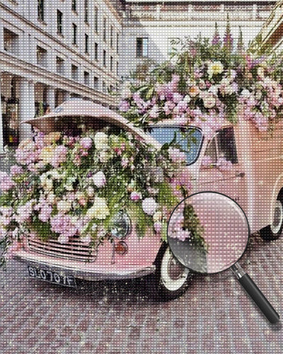Pink Car Filled with Flowers Diamond Painting