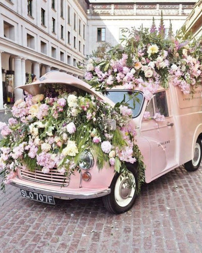 Pink Car Filled with Flowers Diamond Painting