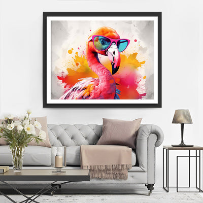 Pink Flamingo with Glasses Diamond Painting