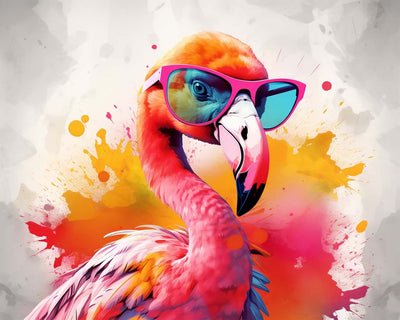 Pink Flamingo with Glasses Diamond Painting