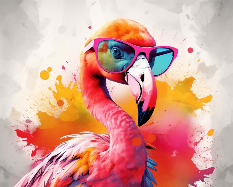 Pink Flamingo with Glasses Diamond Painting