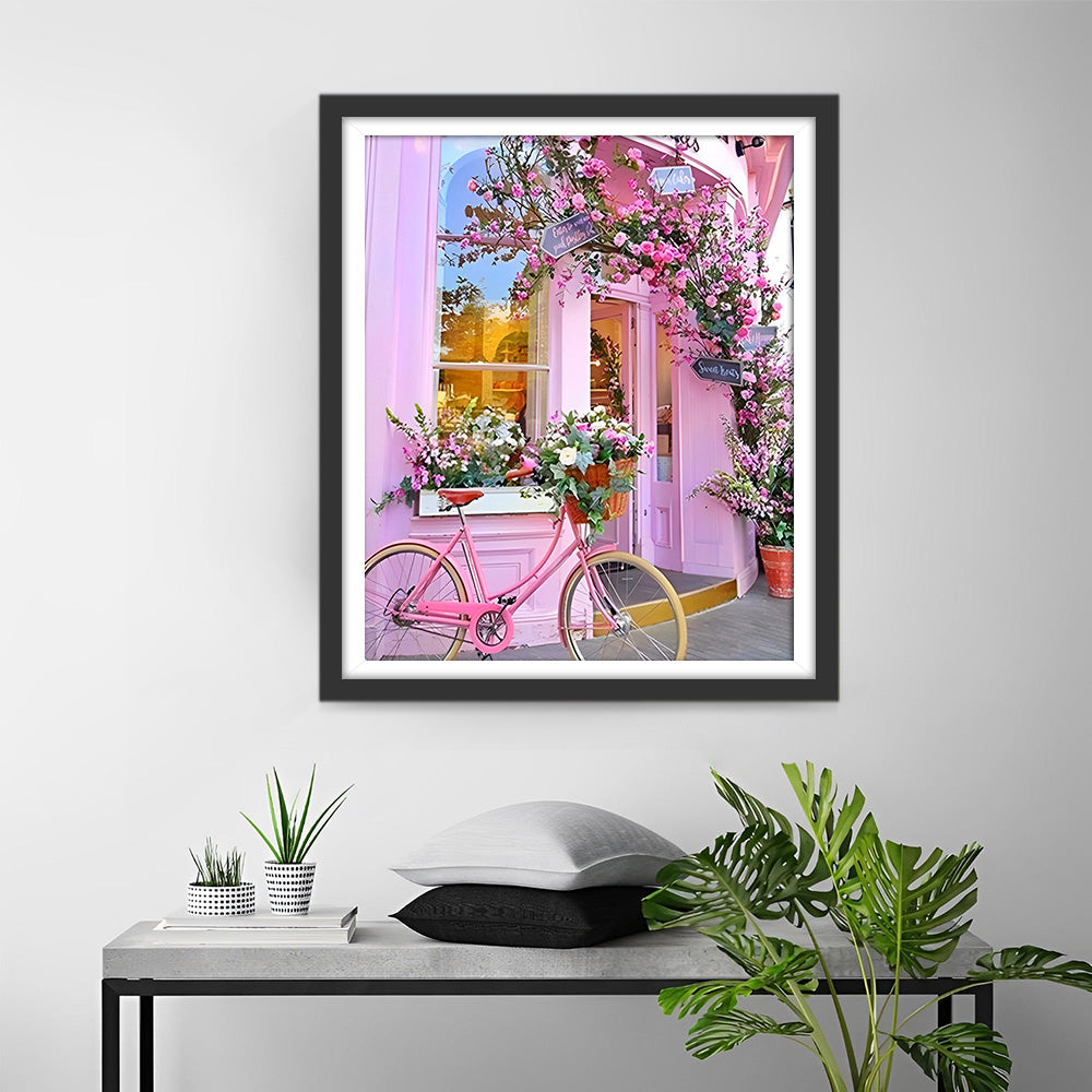 Pink Flower Shop and Bicycle Diamond Painting
