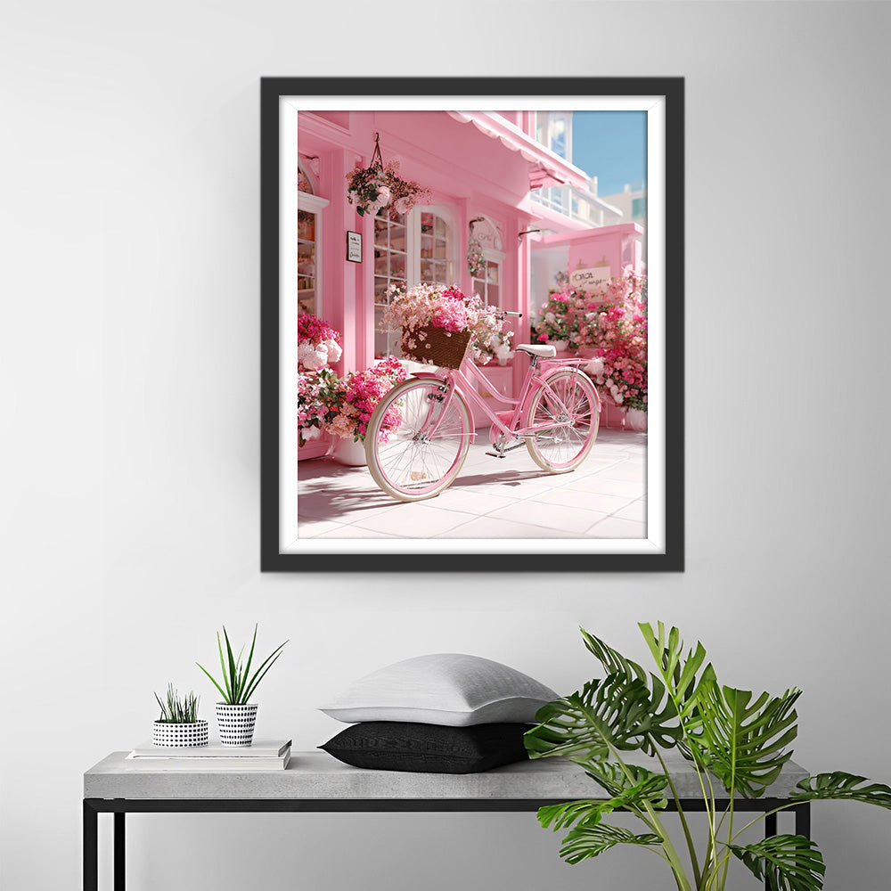 Pink Flower Shop and Bicycle Diamond Painting