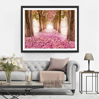 Pink Flower Trees and Petals Diamond Painting