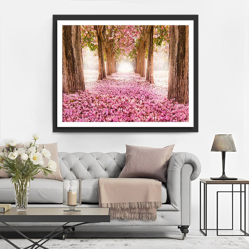 Pink Flower Trees and Petals Diamond Painting