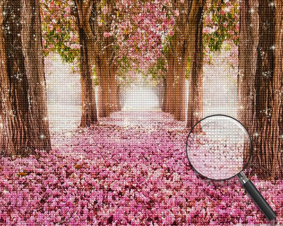 Pink Flower Trees and Petals Diamond Painting