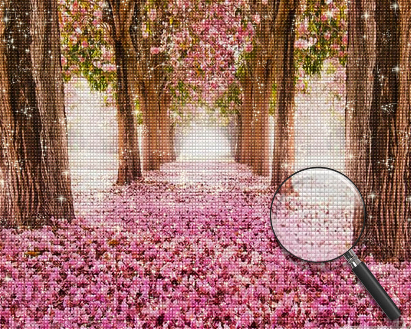 Pink Flower Trees and Petals Diamond Painting