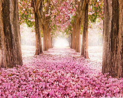 Pink Flower Trees and Petals Diamond Painting