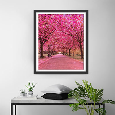 Pink Flowered Trees along the Road Diamond Painting