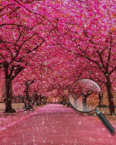 Pink Flowered Trees along the Road Diamond Painting