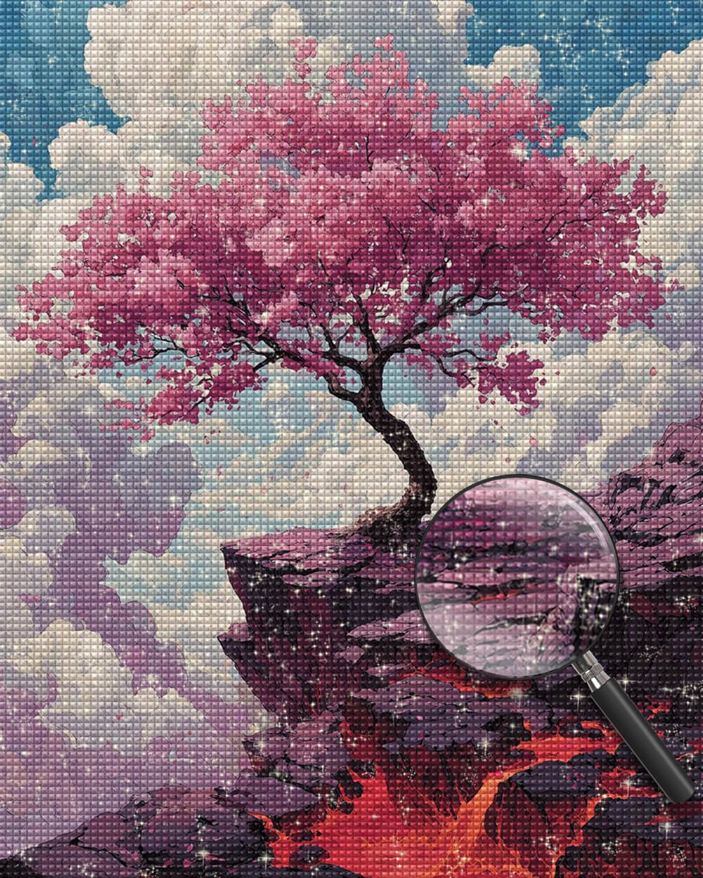 Pink Flowering Tree on the Cliff Diamond Painting