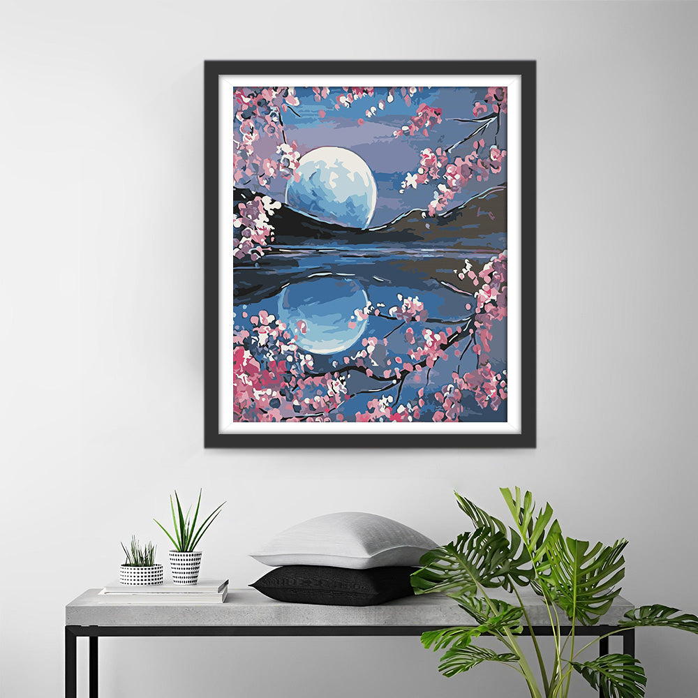 Pink Flowers and Moon Diamond Painting