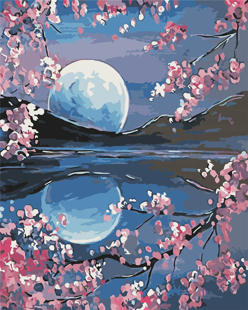 Pink Flowers and Moon Diamond Painting