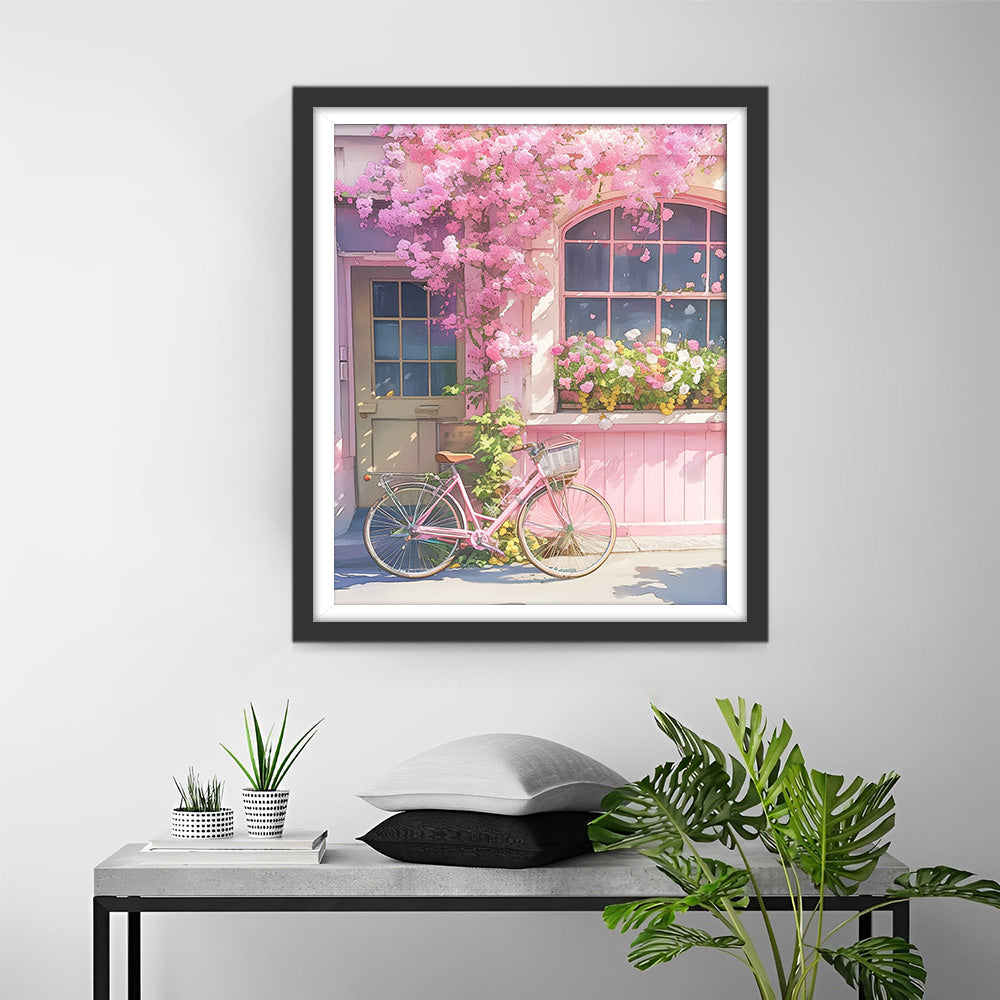 Pink Flowers and Pink Bicycle Diamond Painting