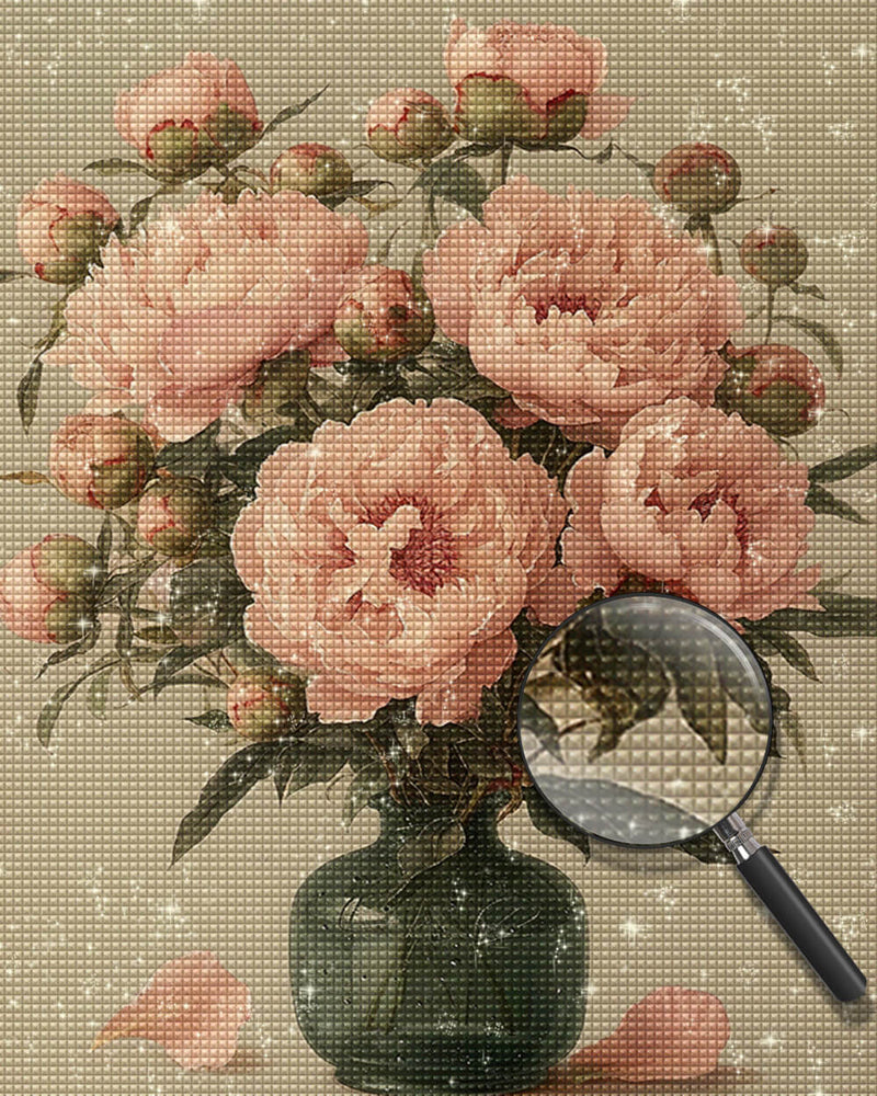 Pink Peonies in a Glass Vase Diamond Painting