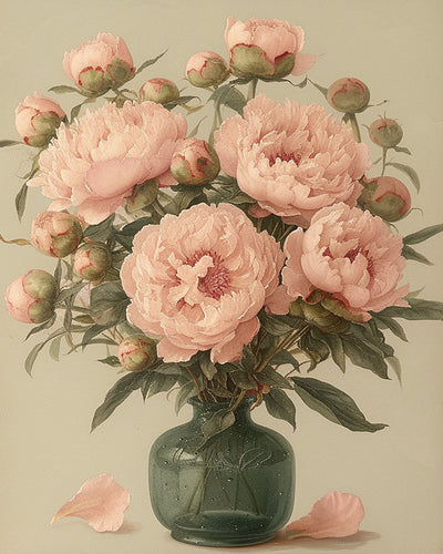 Pink Peonies in a Glass Vase Diamond Painting