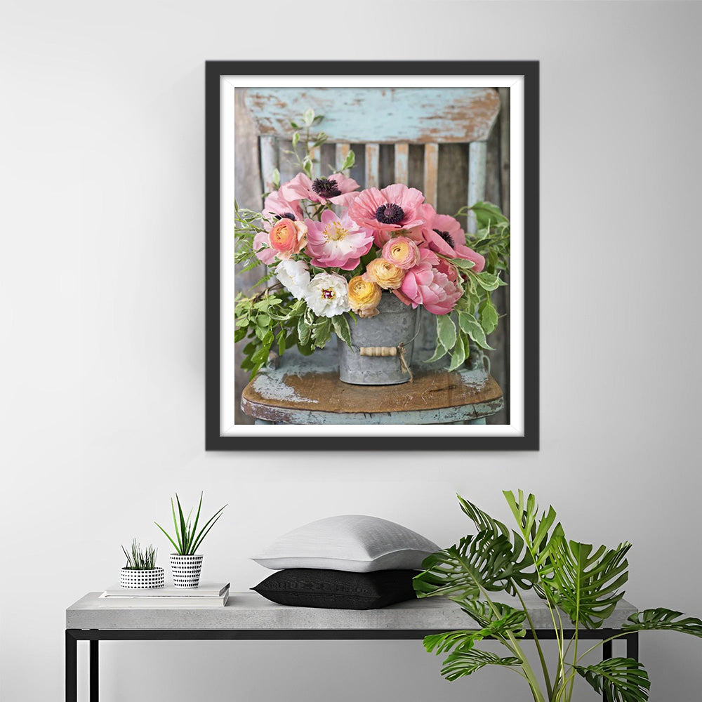 Pink Poppies and Peonies on the Chair Diamond Painting