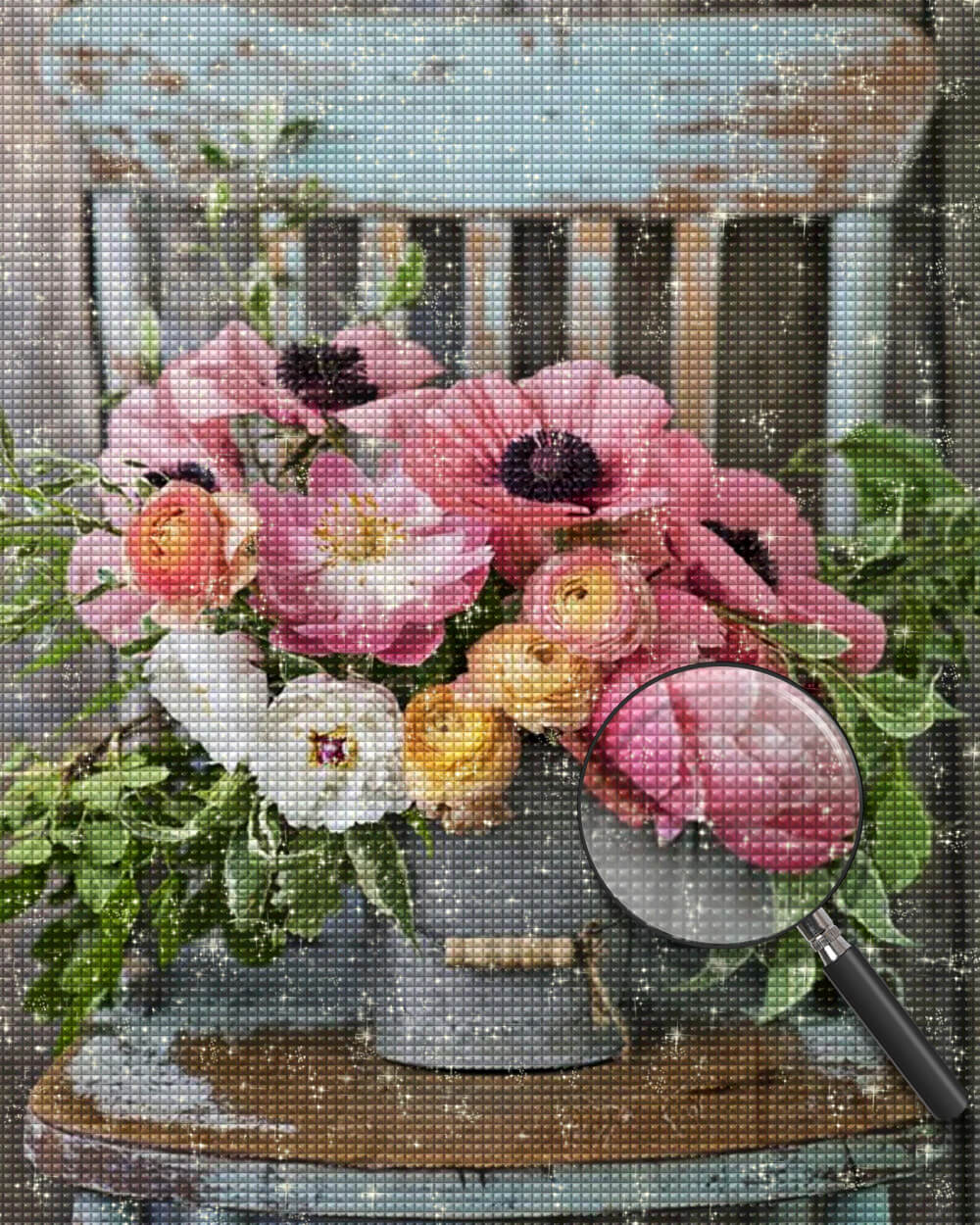 Pink Poppies and Peonies on the Chair Diamond Painting