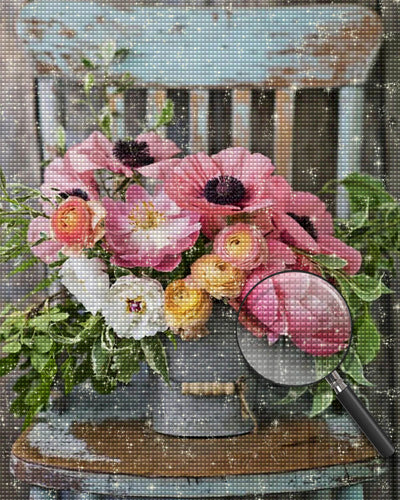 Pink Poppies and Peonies on the Chair Diamond Painting