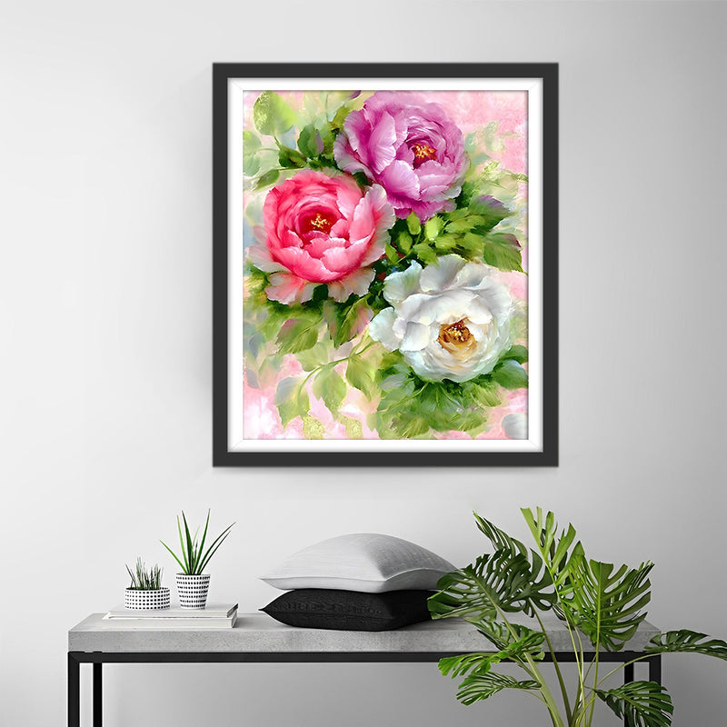 Pink, Red and White Peonies Diamond Painting