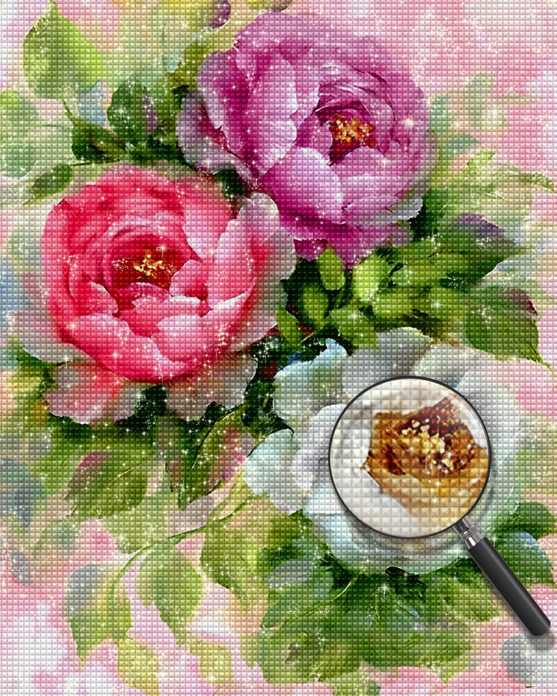 Pink, Red and White Peonies Diamond Painting