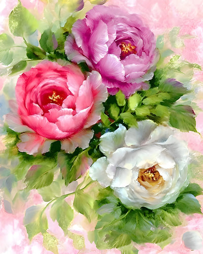 Pink, Red and White Peonies Diamond Painting
