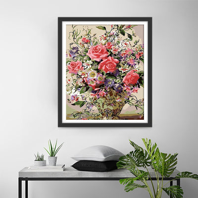 Pink Roses in Vase Diamond Painting