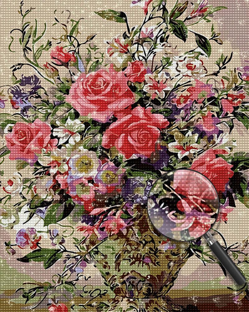 Pink Roses in Vase Diamond Painting