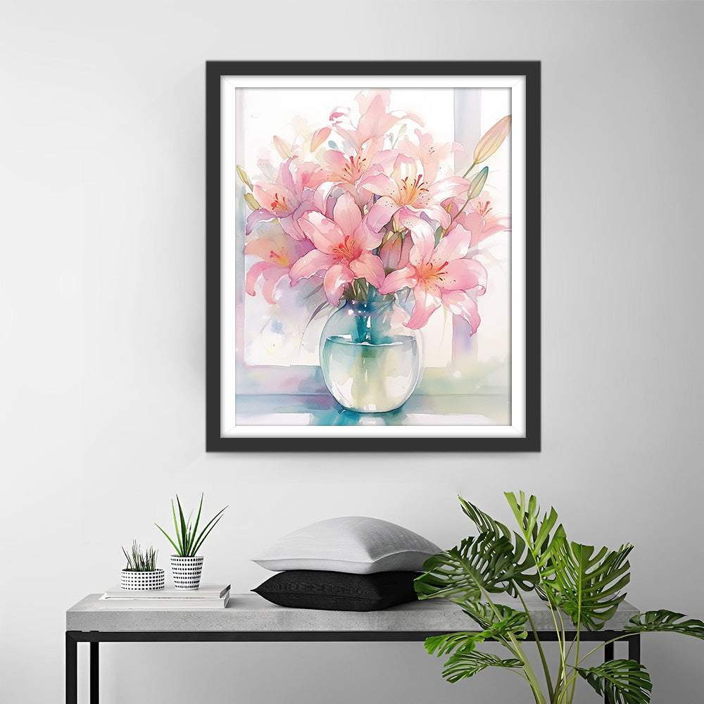 Pink Watercolor Lilies Diamond Painting