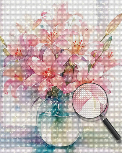 Pink Watercolor Lilies Diamond Painting