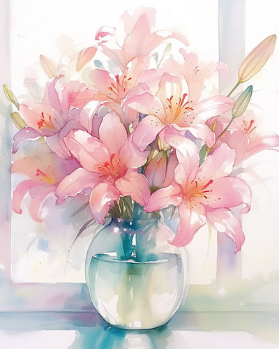 Pink Watercolor Lilies Diamond Painting